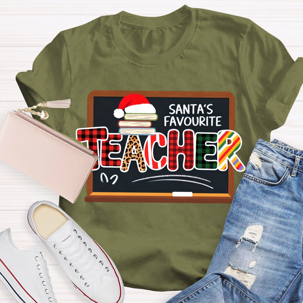 Santa'S Favorite Teacher Books And Santa Hats T-shirt