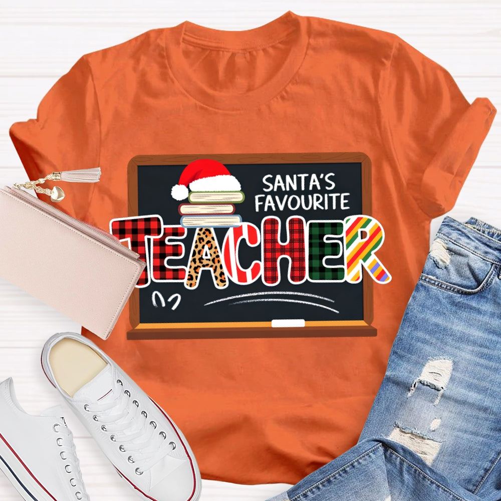 Santa'S Favorite Teacher Books And Santa Hats T-shirt