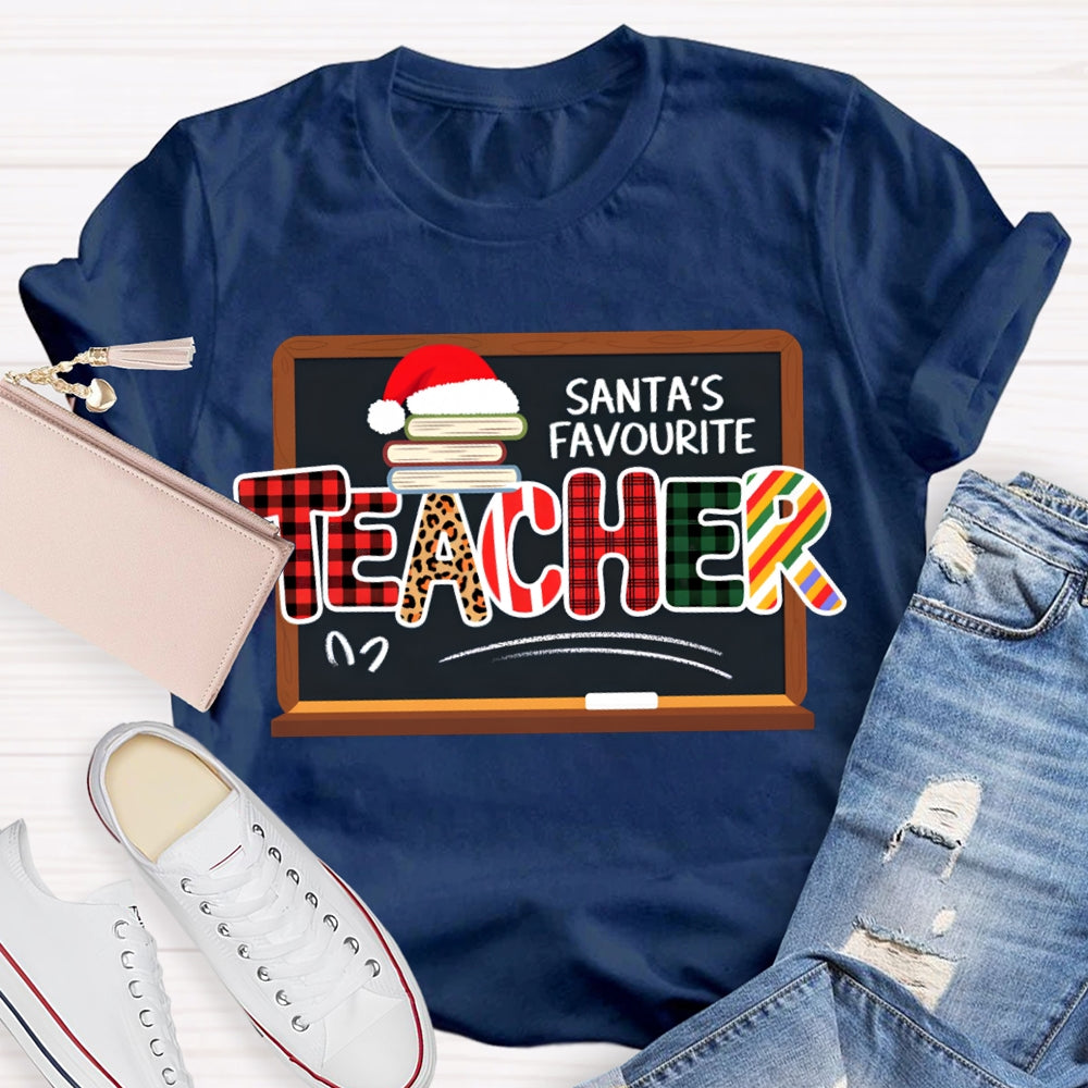 Santa'S Favorite Teacher Books And Santa Hats T-shirt