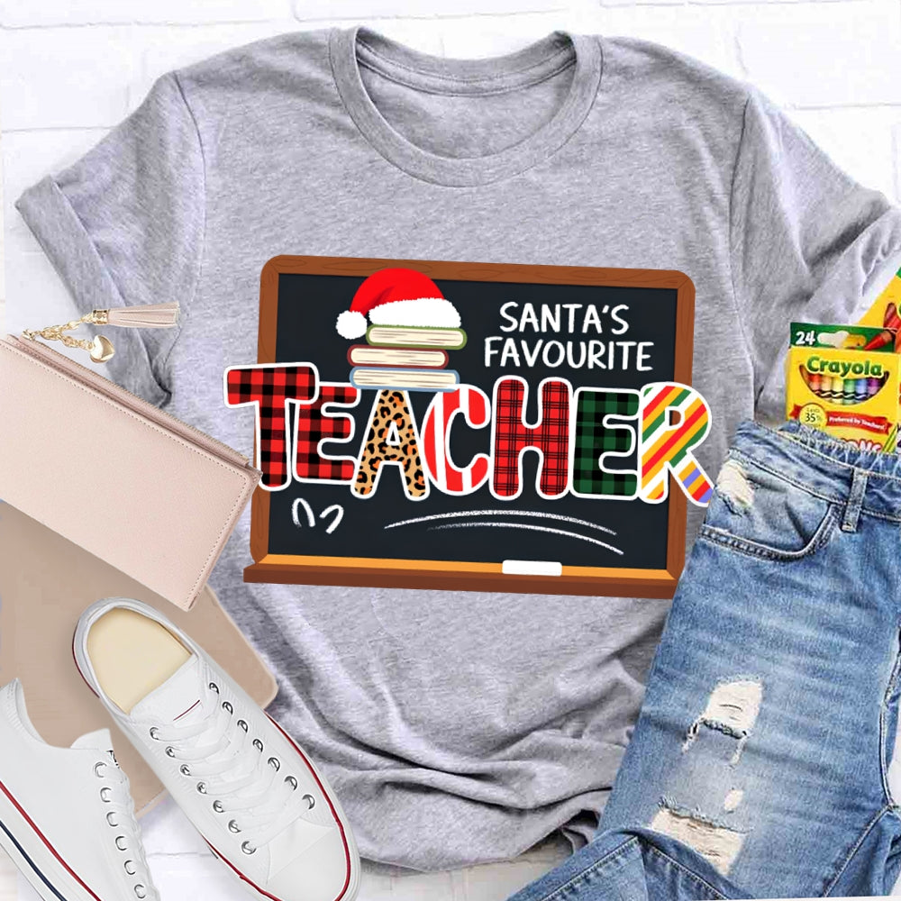 Santa'S Favorite Teacher Books And Santa Hats T-shirt