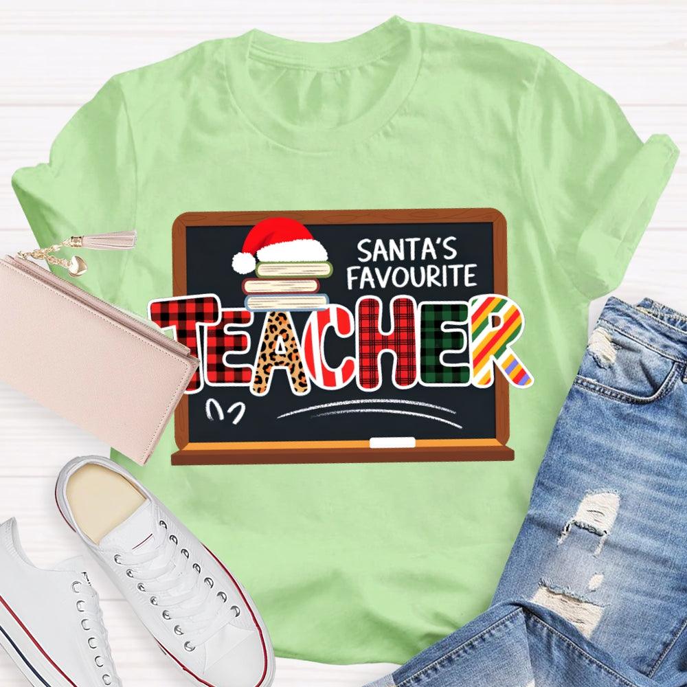 Santa'S Favorite Teacher Books And Santa Hats T-shirt