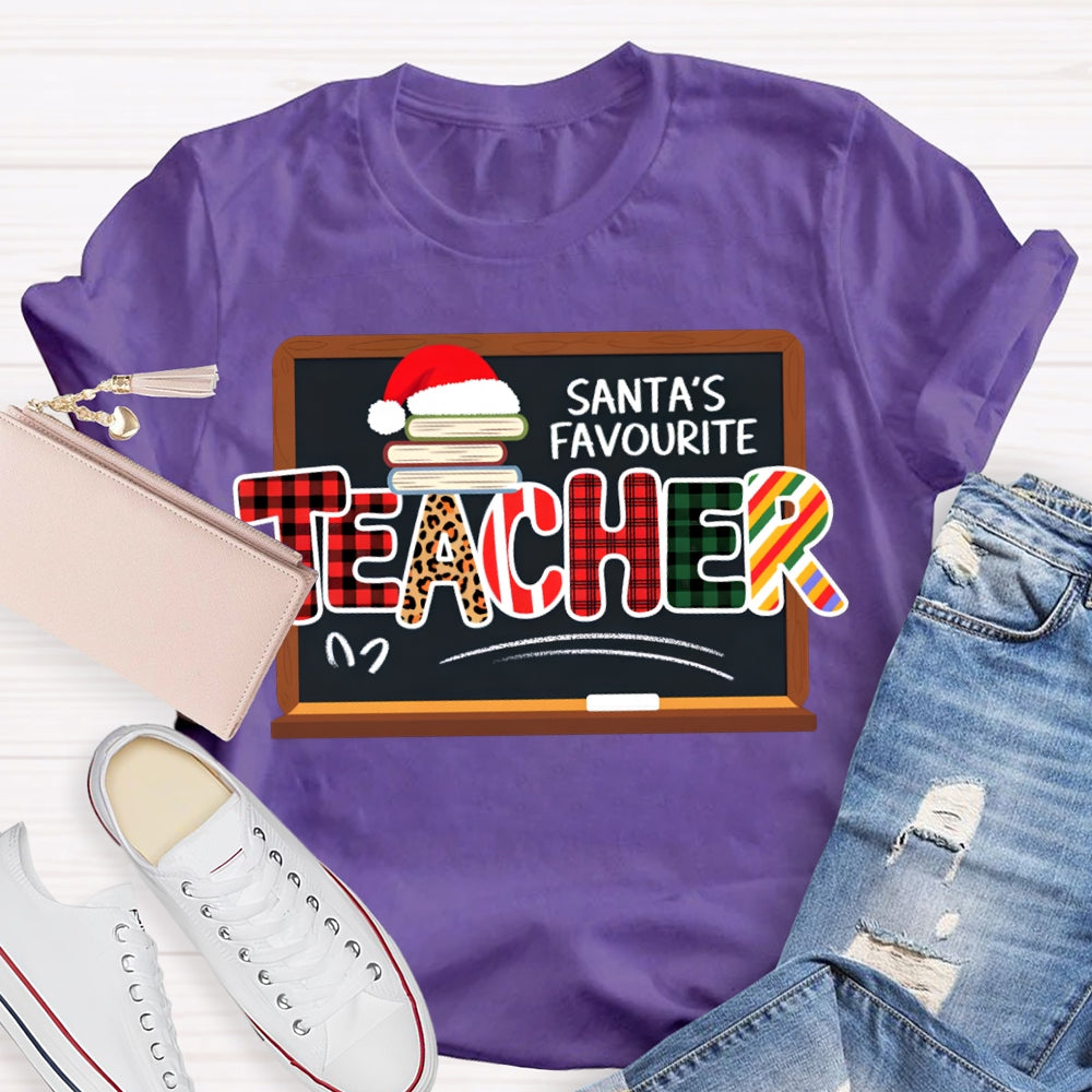 Santa'S Favorite Teacher Books And Santa Hats T-shirt