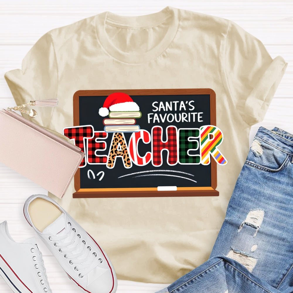 Santa'S Favorite Teacher Books And Santa Hats T-shirt