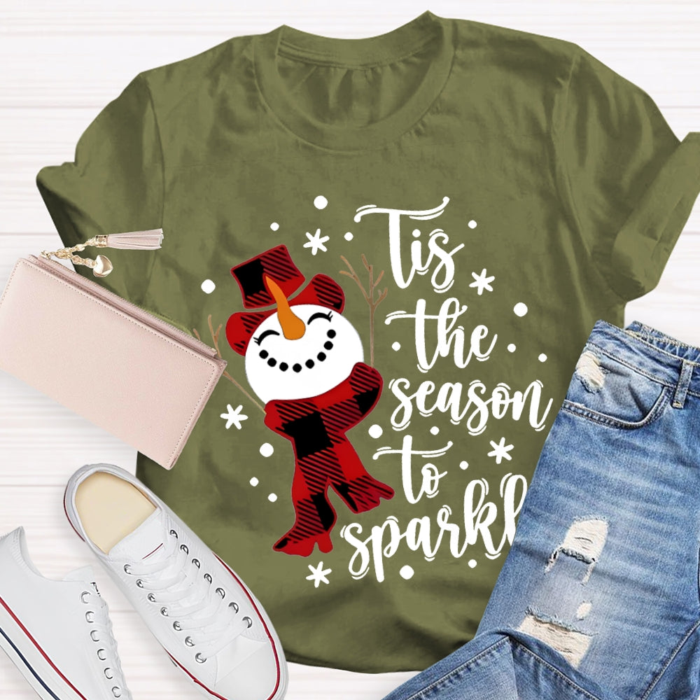 Tis The Season To Sparkle Snowman And Snowflakes Christmas T-shirt