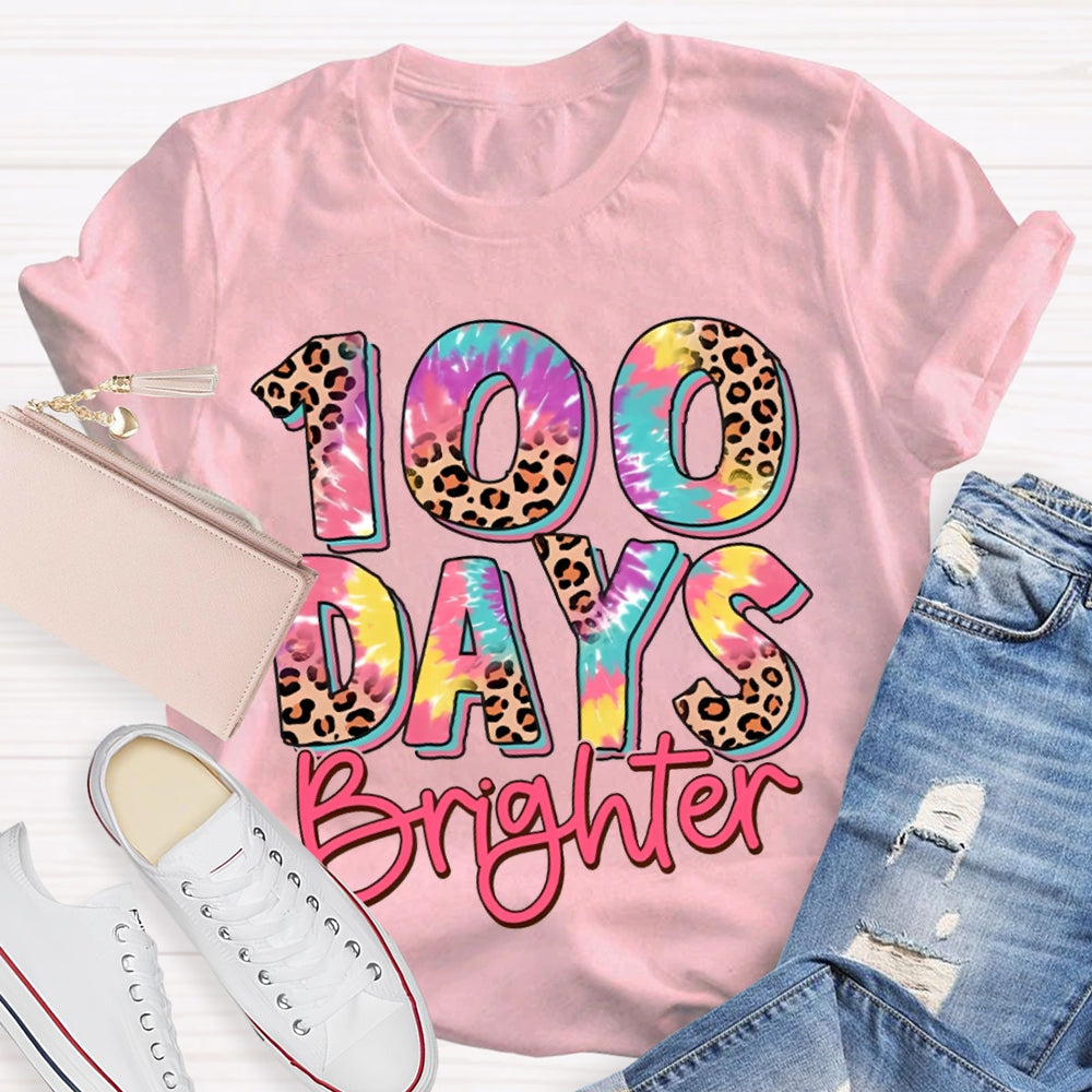 100 Days Brighter Colorful Leopard Print Font T-shirt