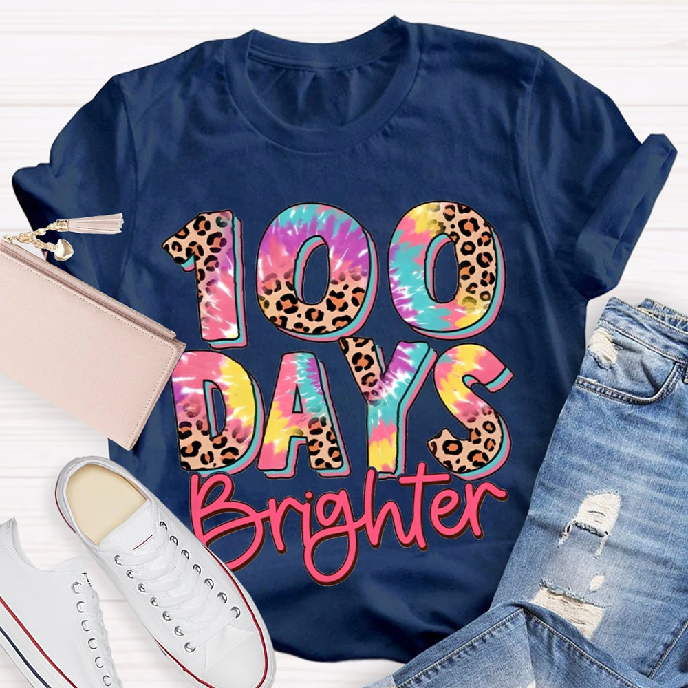 100 Days Brighter Colorful Leopard Print Font T-shirt