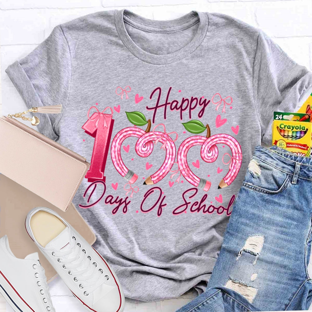 Happy 100 Days Of School Colorful Heart Font T-shirt