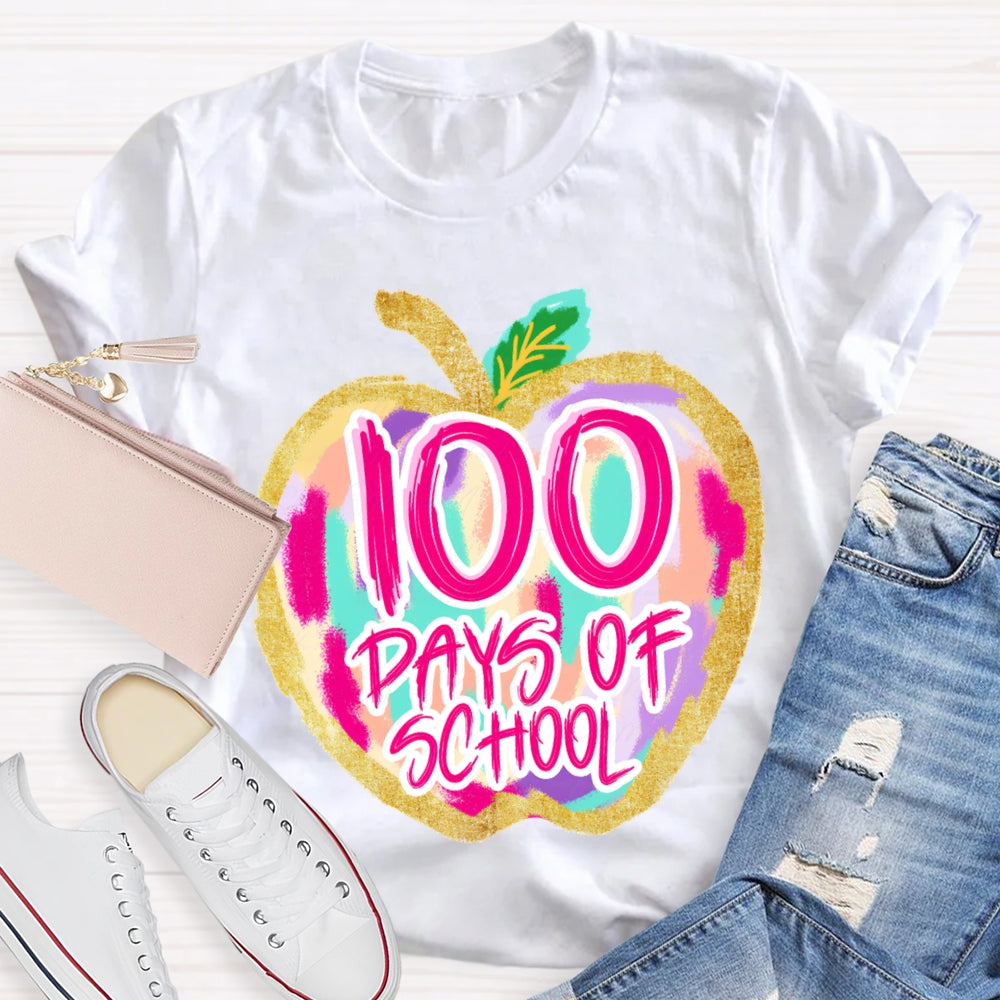 100 Days Of School Colorful Tie-Dye Apples T-shirt