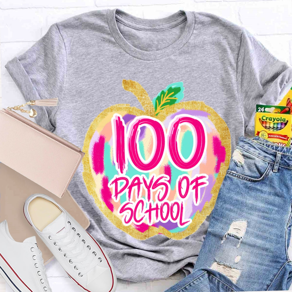 100 Days Of School Colorful Tie-Dye Apples T-shirt
