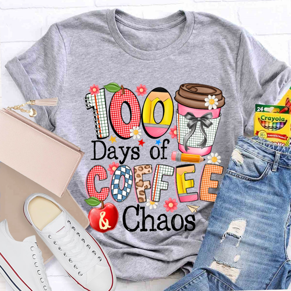 100 Days Of Coffee Chaos Colored Fonts T-shirt