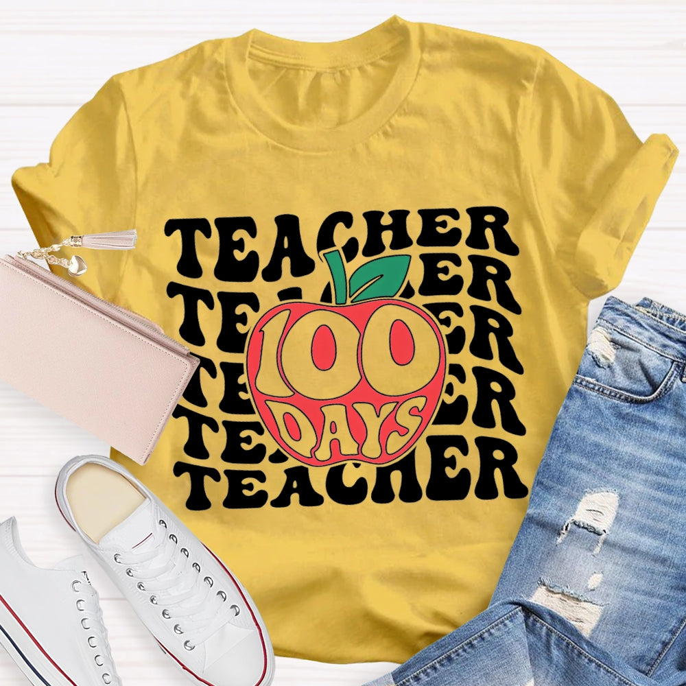 100 Days Teacher Apple Print T-shirt