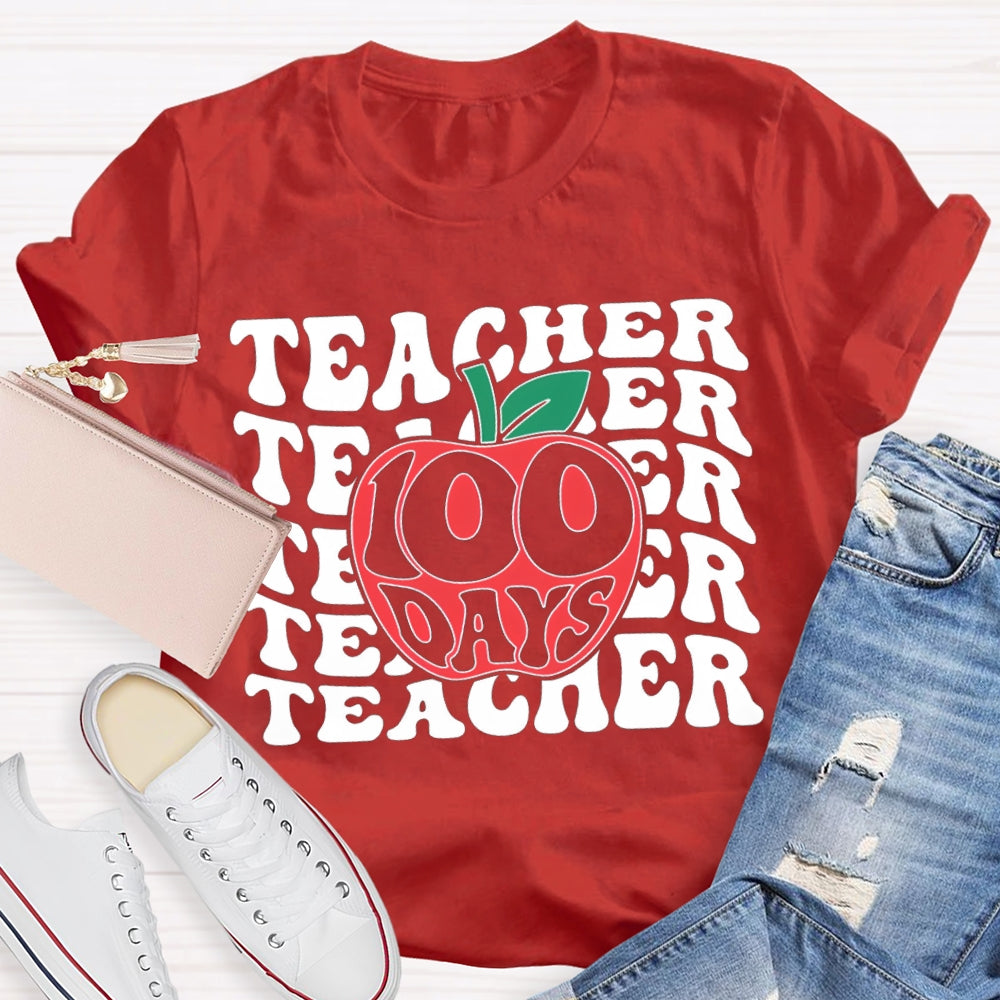 100 Days Teacher Apple Print T-shirt