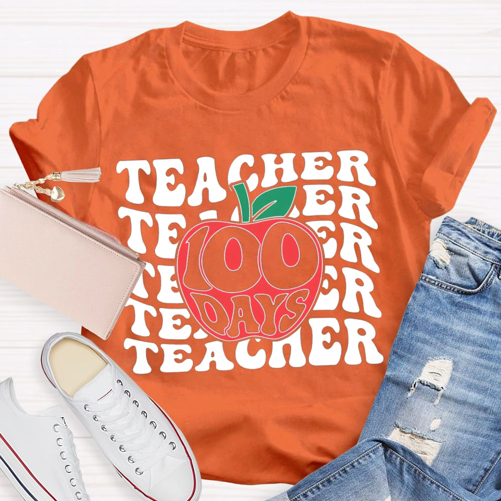 100 Days Teacher Apple Print T-shirt