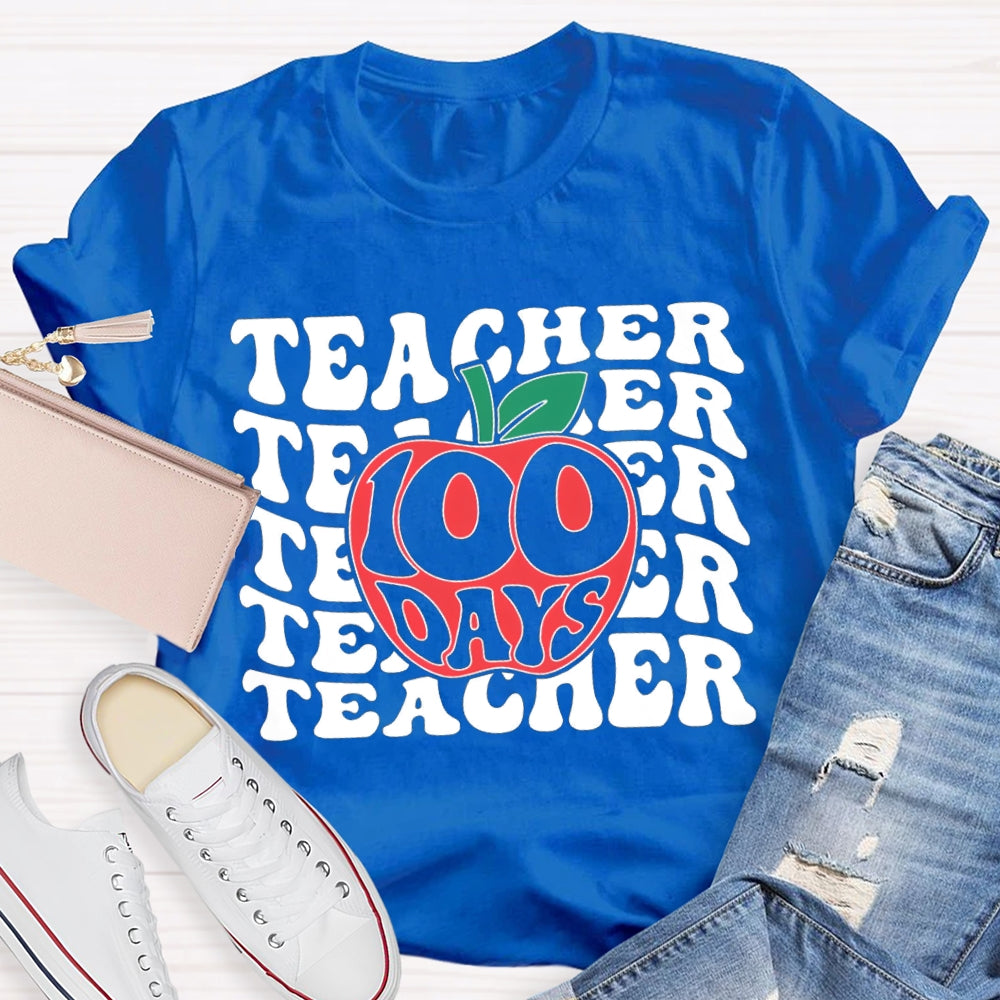 100 Days Teacher Apple Print T-shirt
