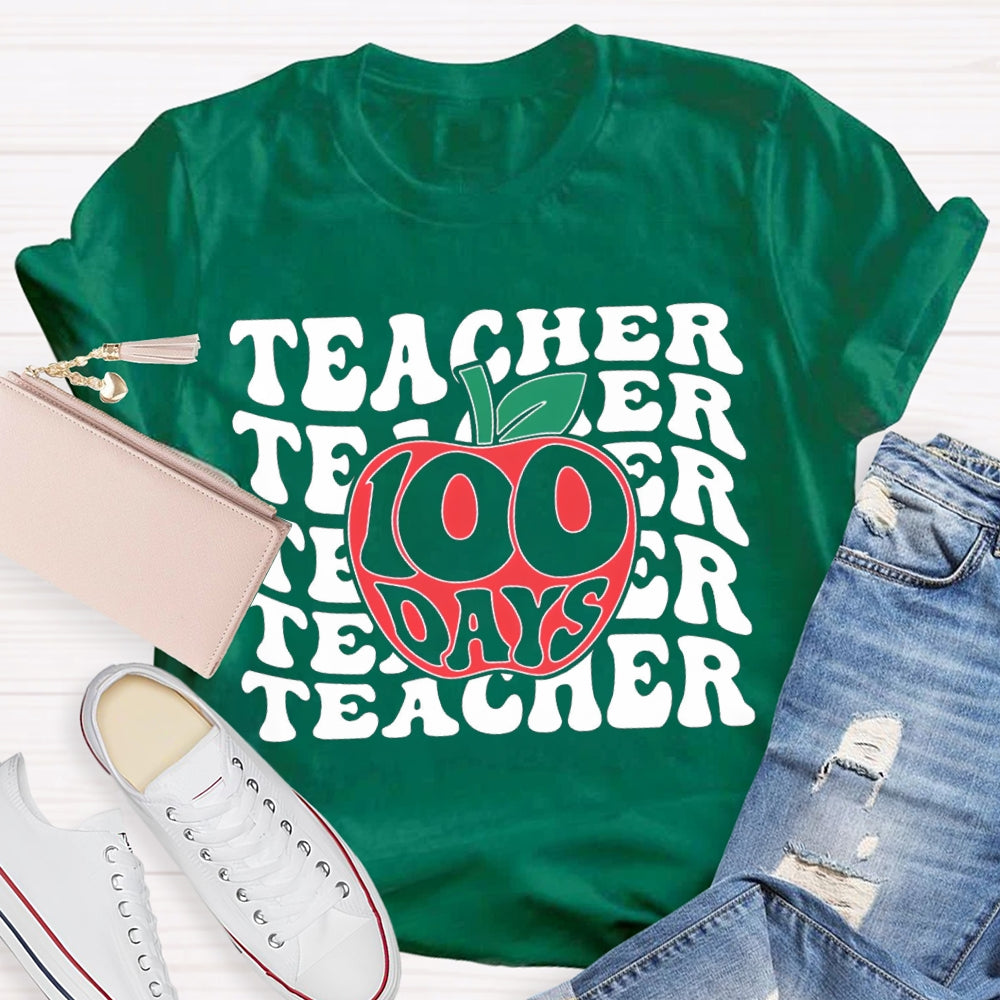 100 Days Teacher Apple Print T-shirt