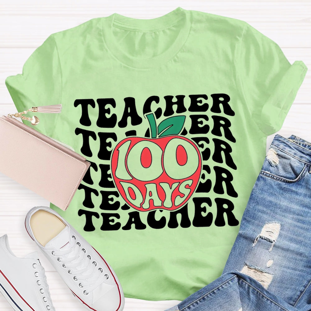 100 Days Teacher Apple Print T-shirt