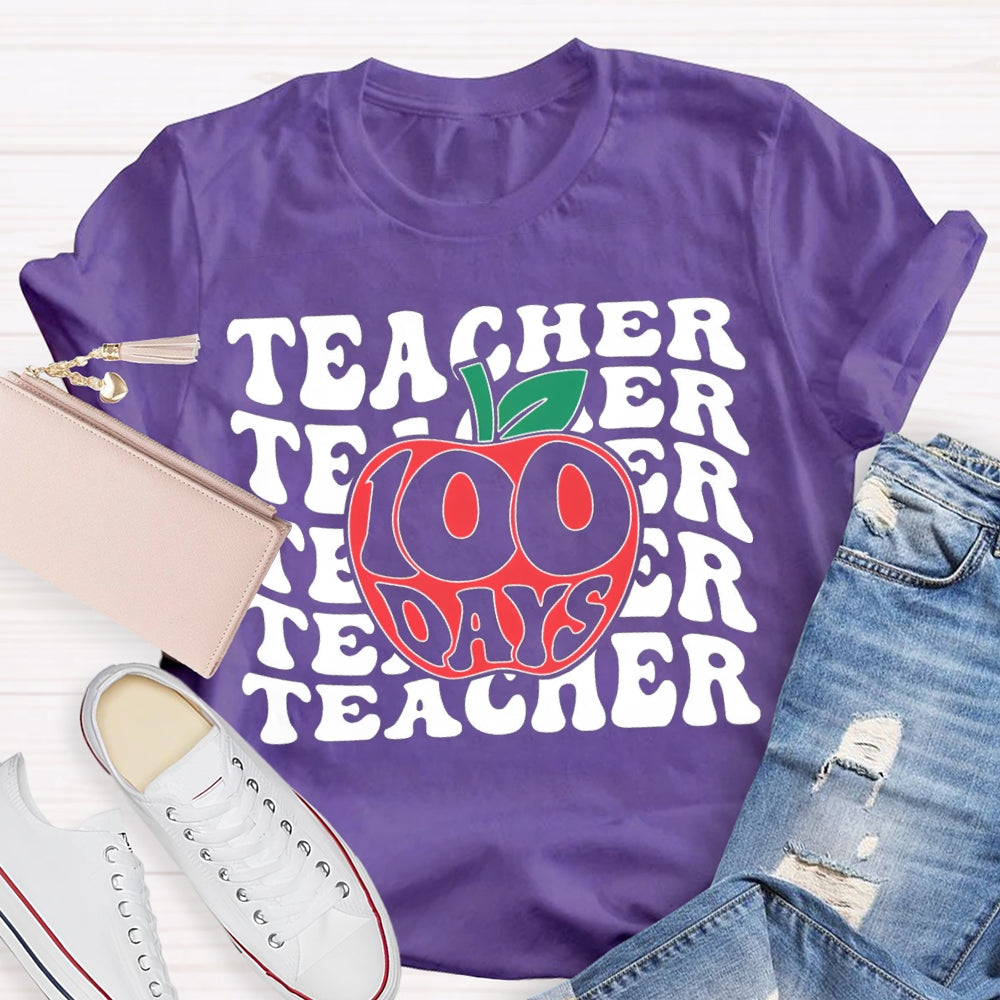 100 Days Teacher Apple Print T-shirt