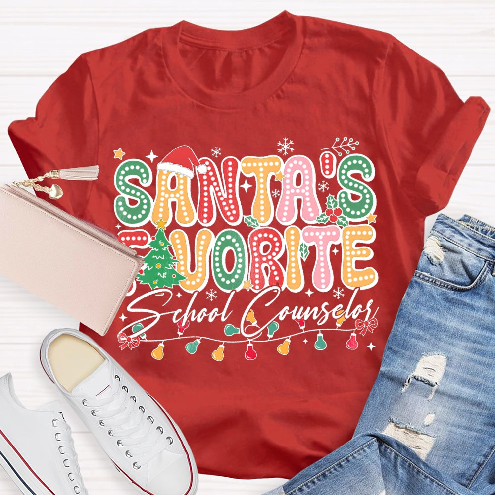 Santa'S Favorite School Counselor Christmas Lights T-shirt