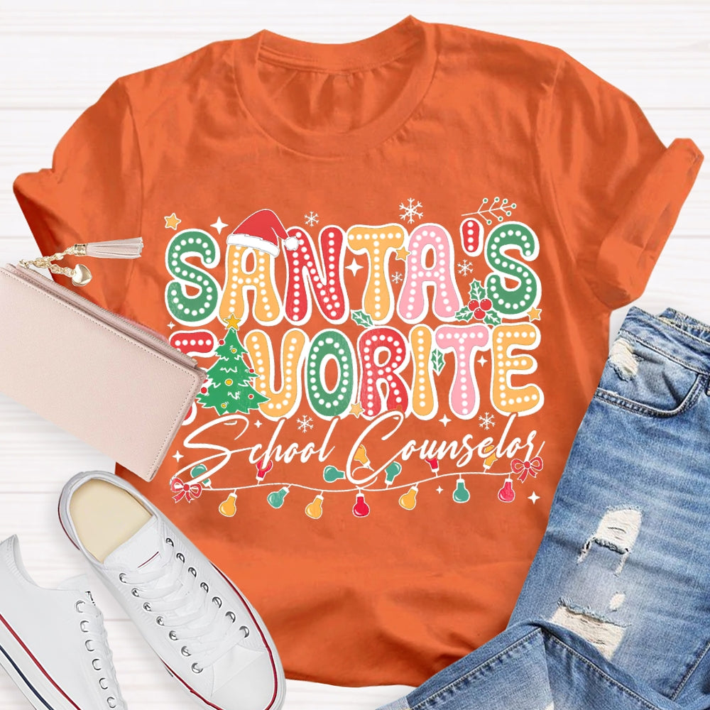 Santa'S Favorite School Counselor Christmas Lights T-shirt