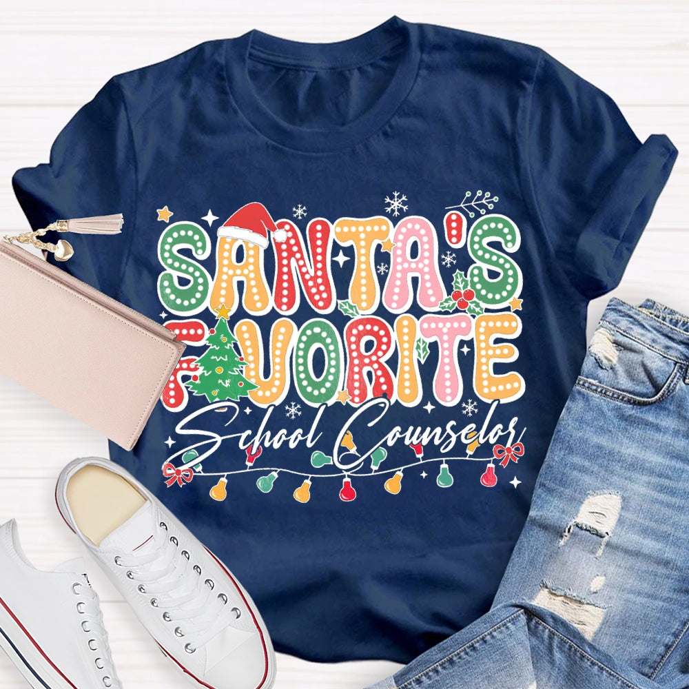 Santa'S Favorite School Counselor Christmas Lights T-shirt