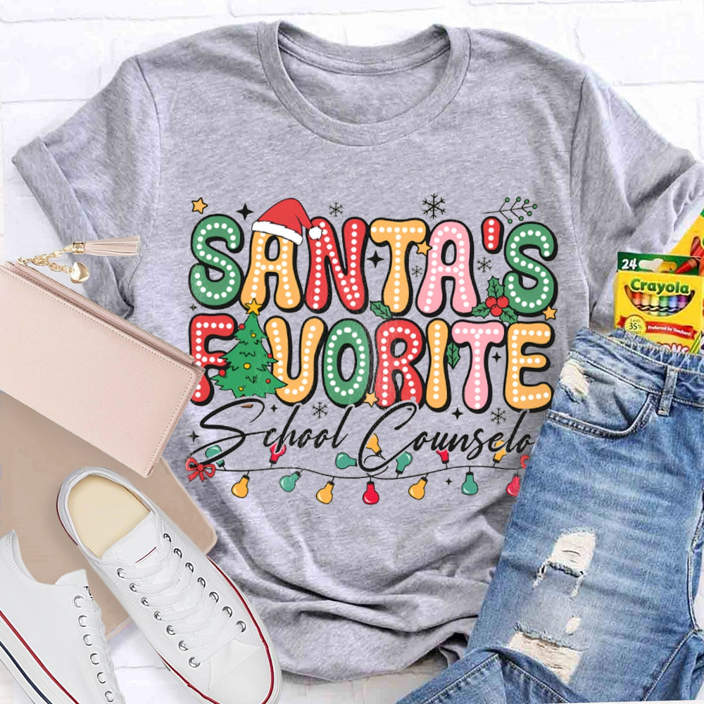 Santa'S Favorite School Counselor Christmas Lights T-shirt