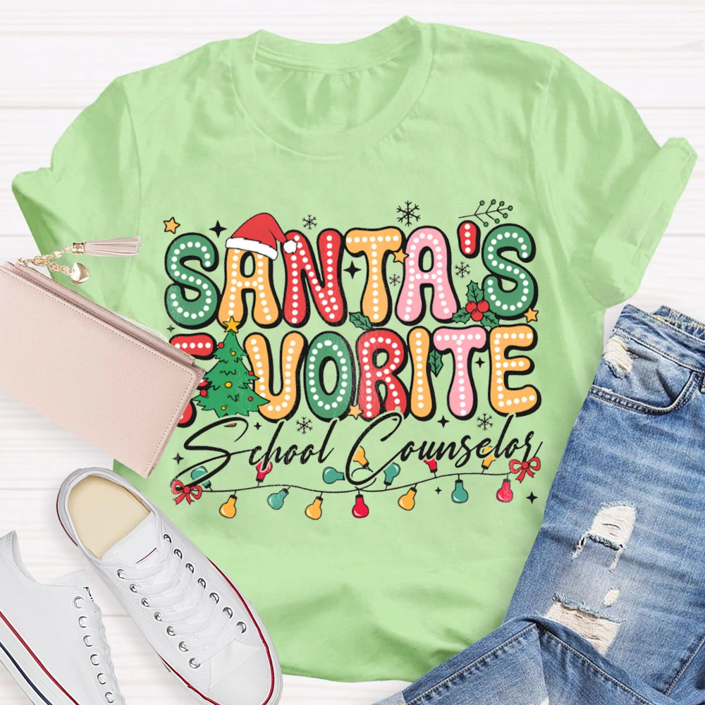 Santa'S Favorite School Counselor Christmas Lights T-shirt