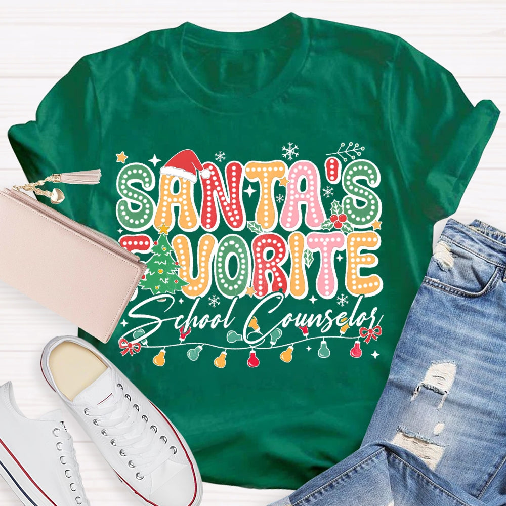 Santa'S Favorite School Counselor Christmas Lights T-shirt