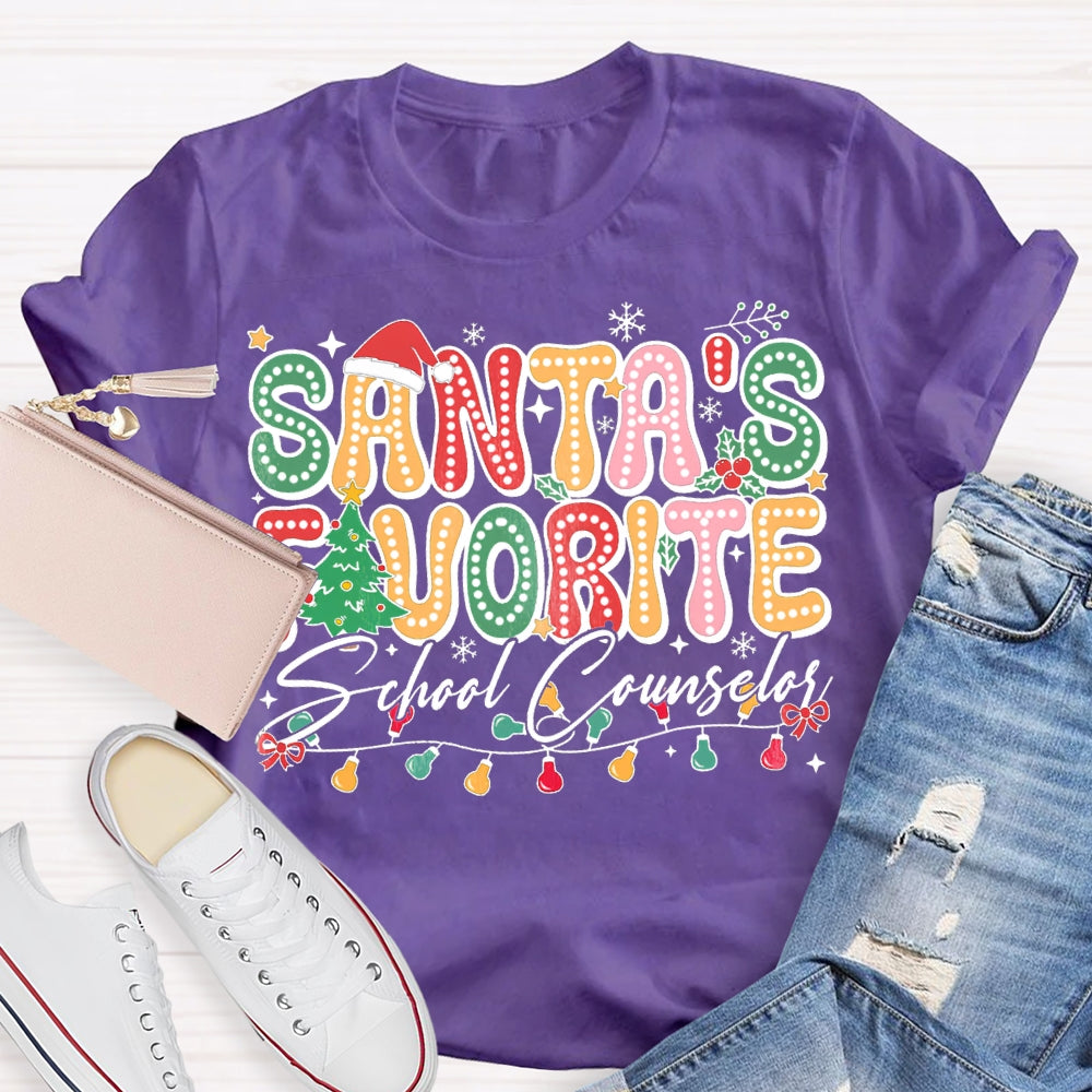Santa'S Favorite School Counselor Christmas Lights T-shirt