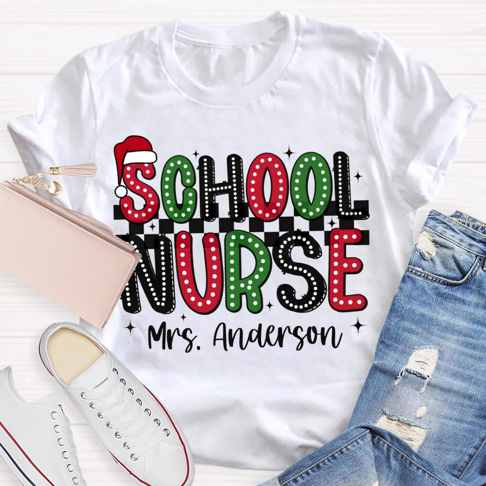 Personalized Name School Nurse Christmas Lights And Christmas Vibes Fonts T-shirt