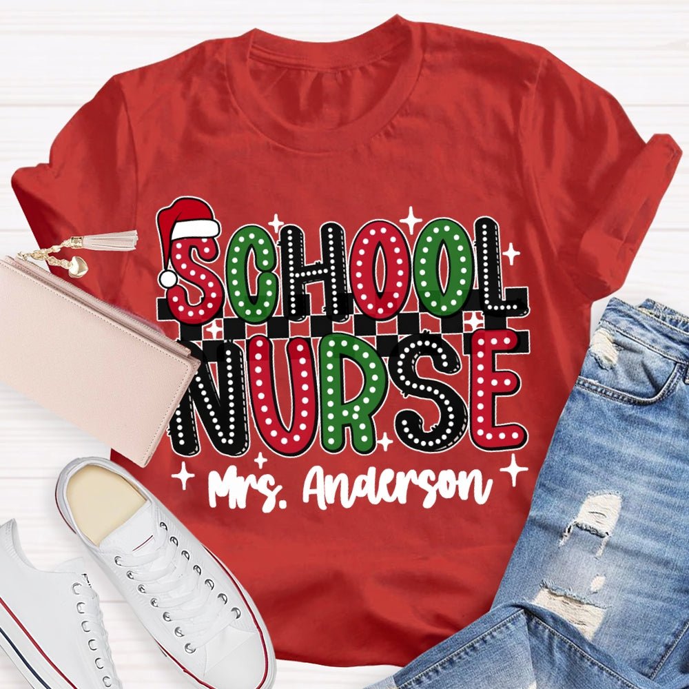 Personalized Name School Nurse Christmas Lights And Christmas Vibes Fonts T-shirt