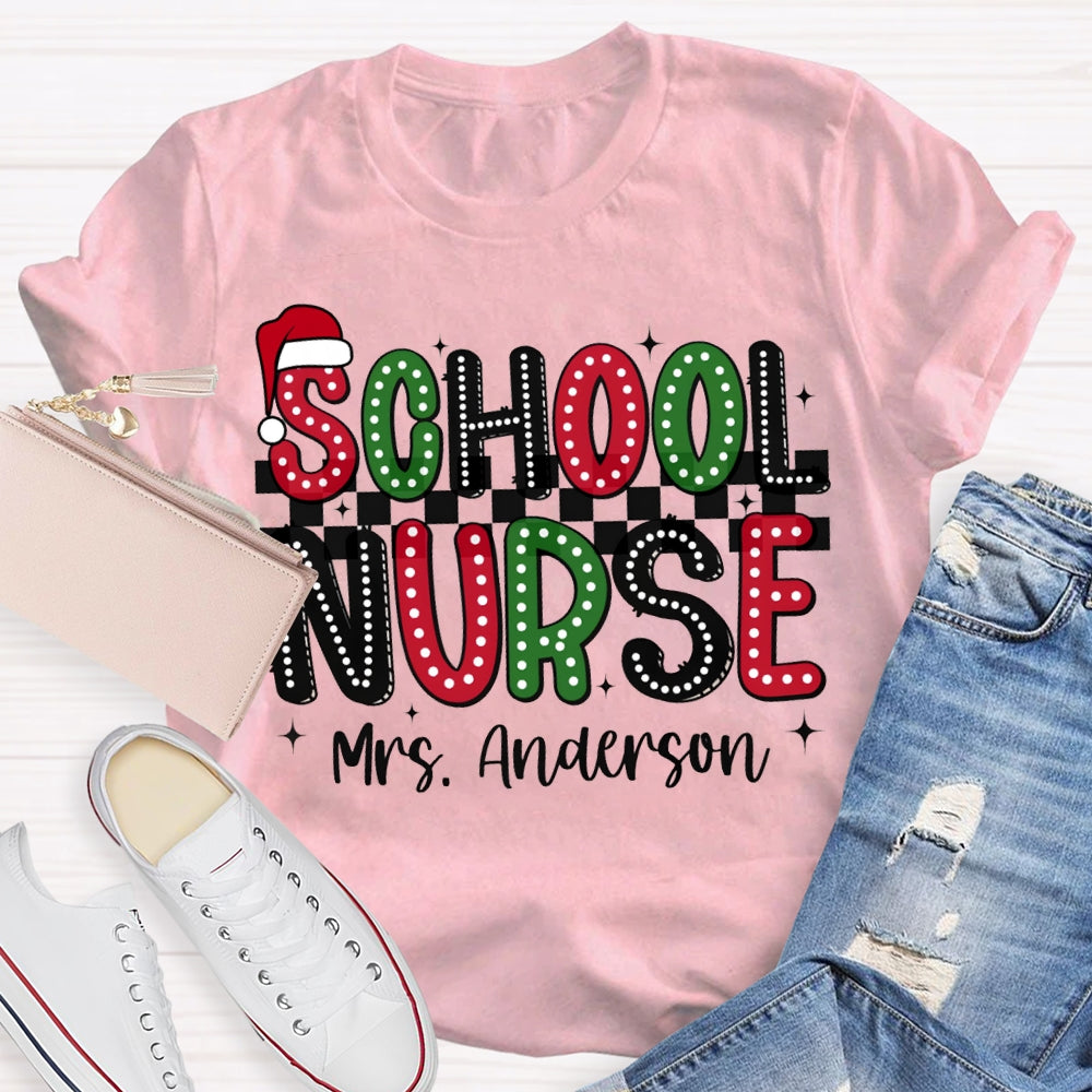 Personalized Name School Nurse Christmas Lights And Christmas Vibes Fonts T-shirt