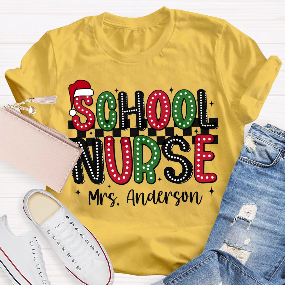 Personalized Name School Nurse Christmas Lights And Christmas Vibes Fonts T-shirt
