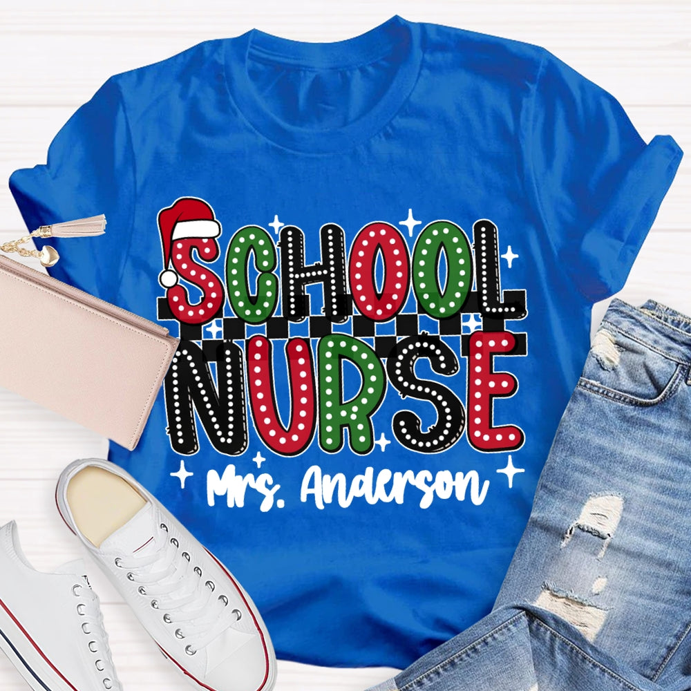 Personalized Name School Nurse Christmas Lights And Christmas Vibes Fonts T-shirt