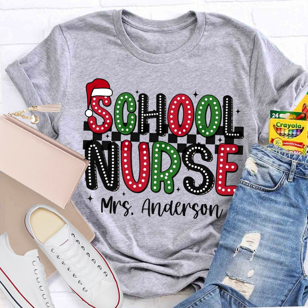 Personalized Name School Nurse Christmas Lights And Christmas Vibes Fonts T-shirt