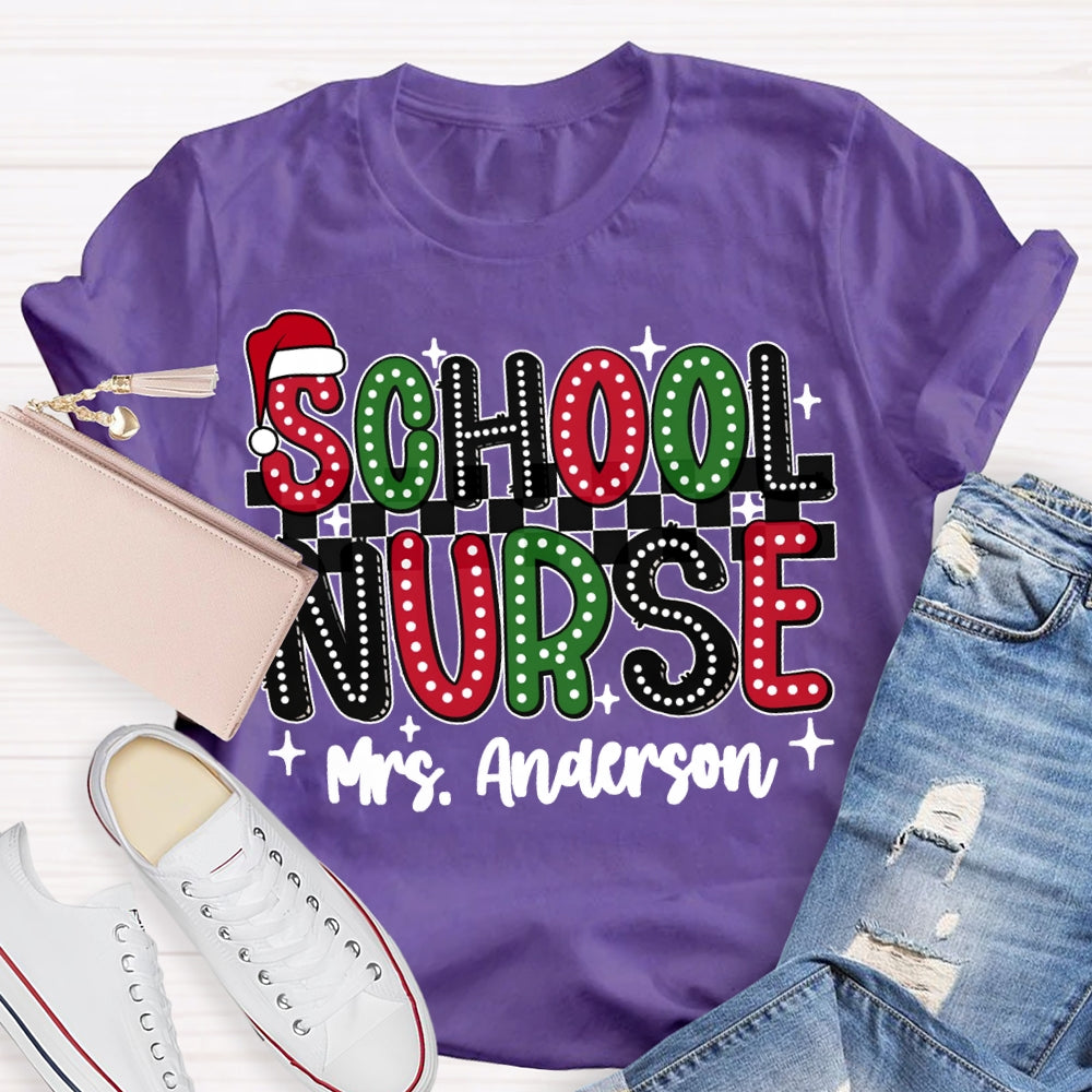 Personalized Name School Nurse Christmas Lights And Christmas Vibes Fonts T-shirt