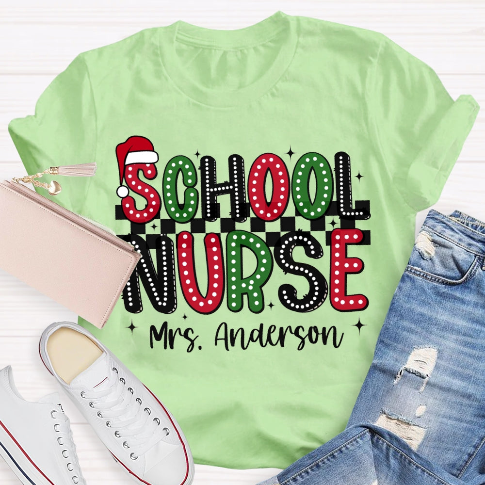 Personalized Name School Nurse Christmas Lights And Christmas Vibes Fonts T-shirt