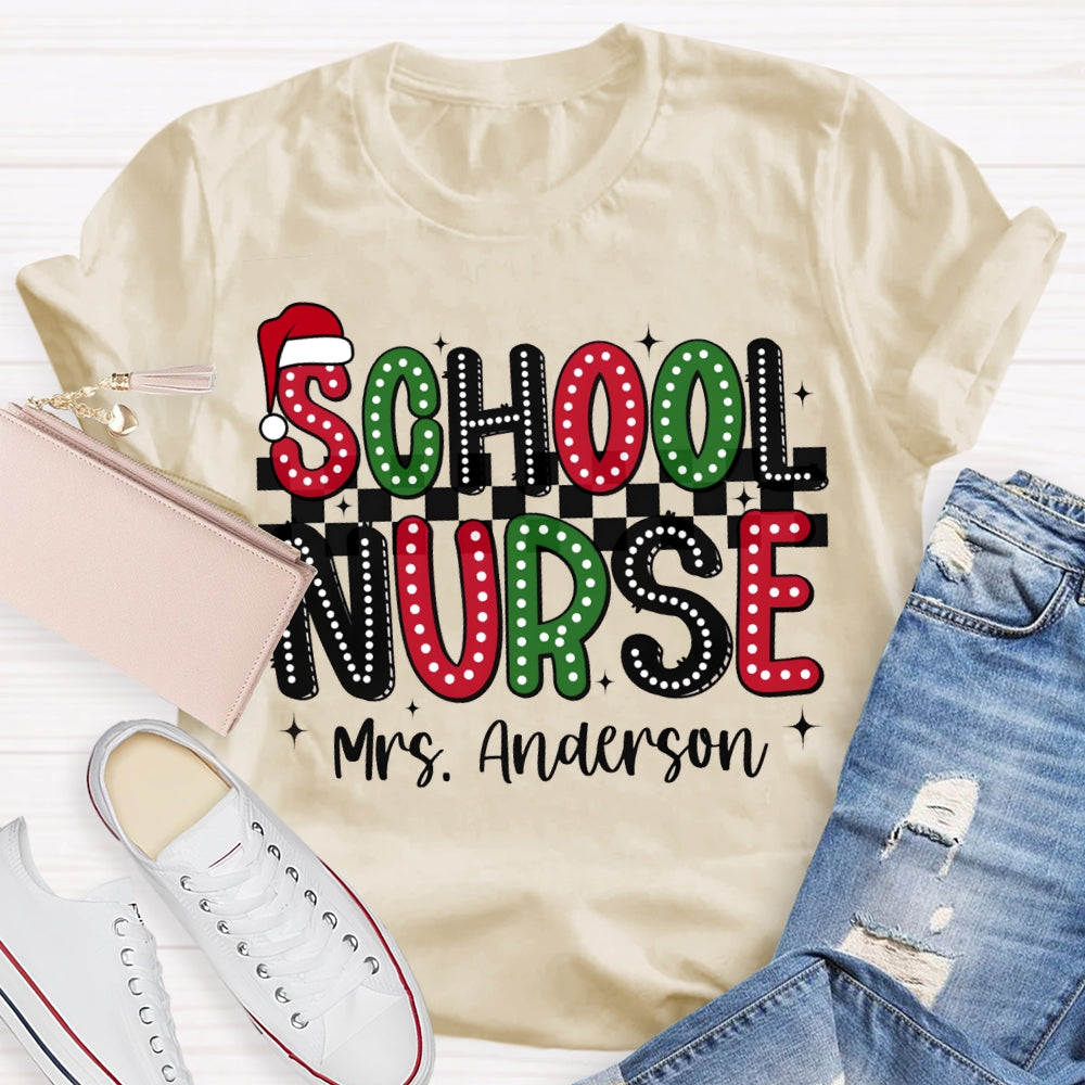 Personalized Name School Nurse Christmas Lights And Christmas Vibes Fonts T-shirt