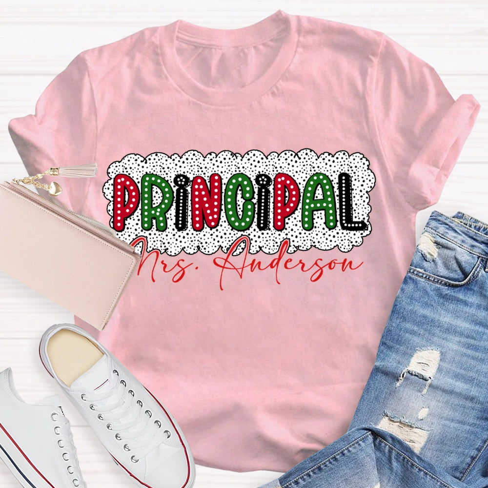 Personalized Name Principal Polka Dot Print Christmas T-shirt
