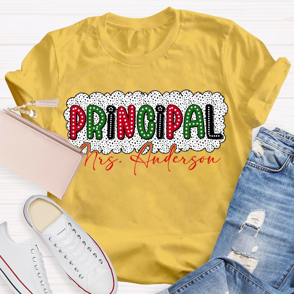 Personalized Name Principal Polka Dot Print Christmas T-shirt