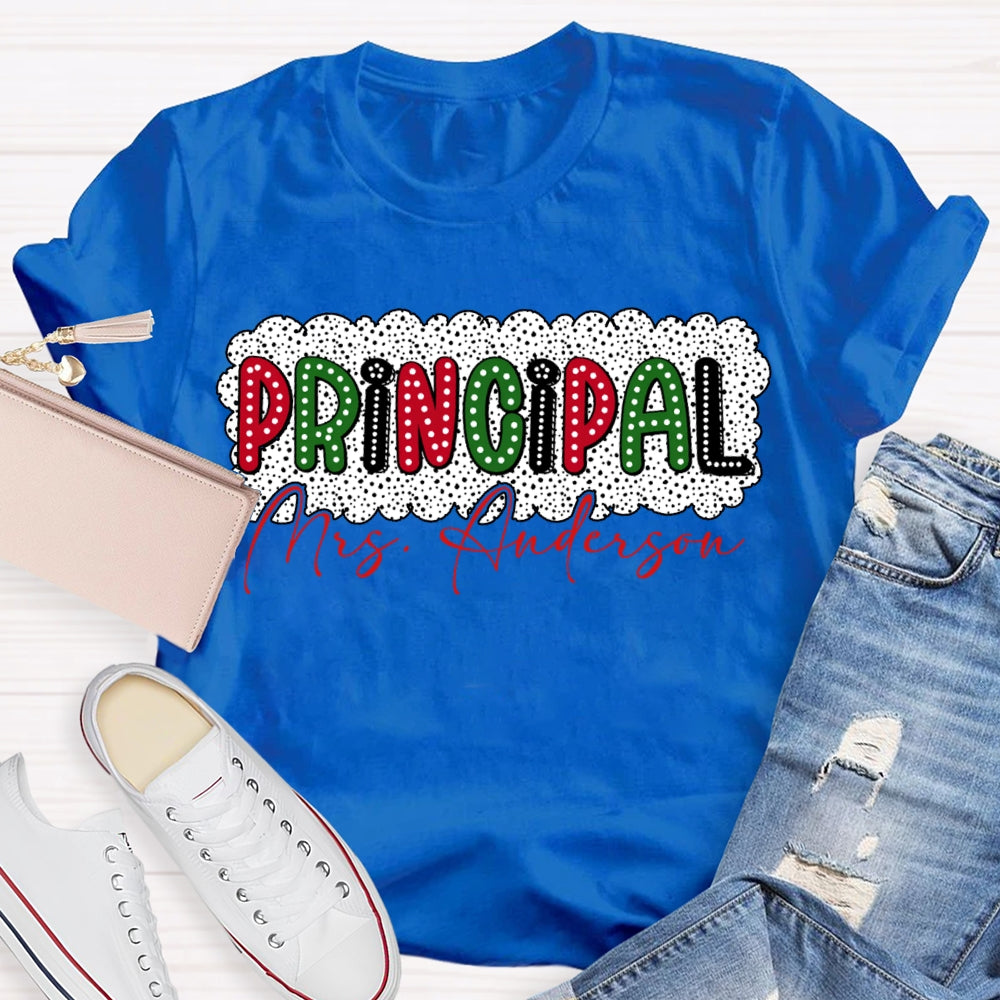 Personalized Name Principal Polka Dot Print Christmas T-shirt