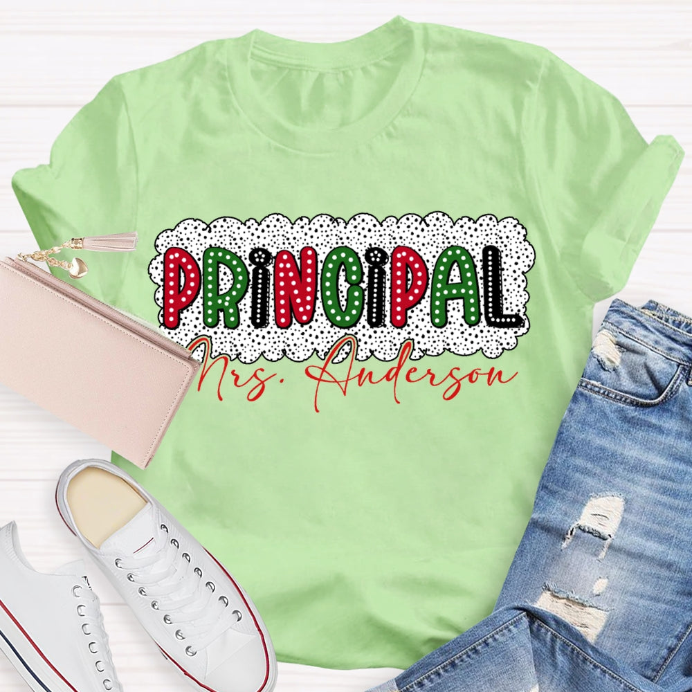 Personalized Name Principal Polka Dot Print Christmas T-shirt