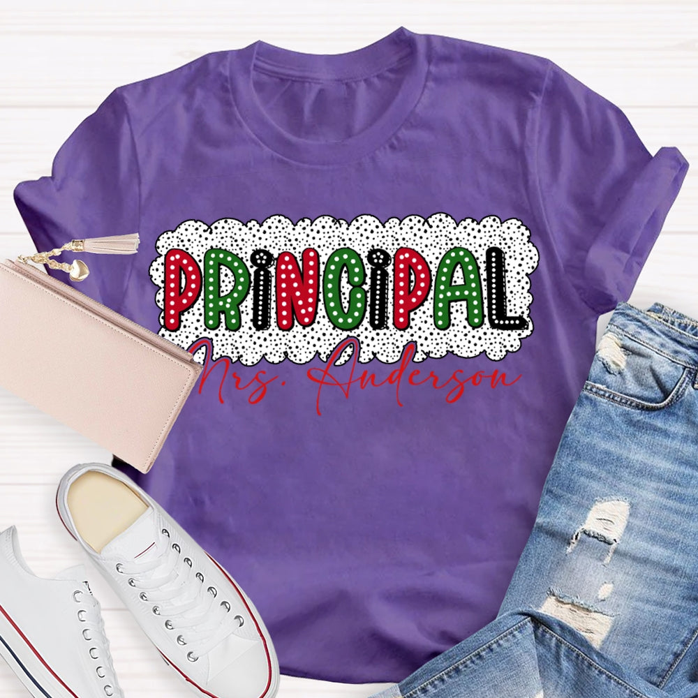 Personalized Name Principal Polka Dot Print Christmas T-shirt