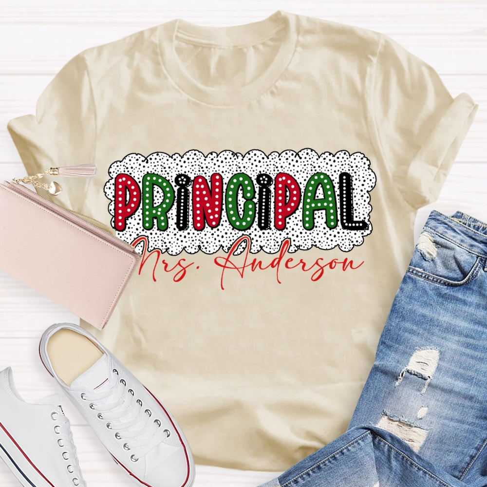 Personalized Name Principal Polka Dot Print Christmas T-shirt