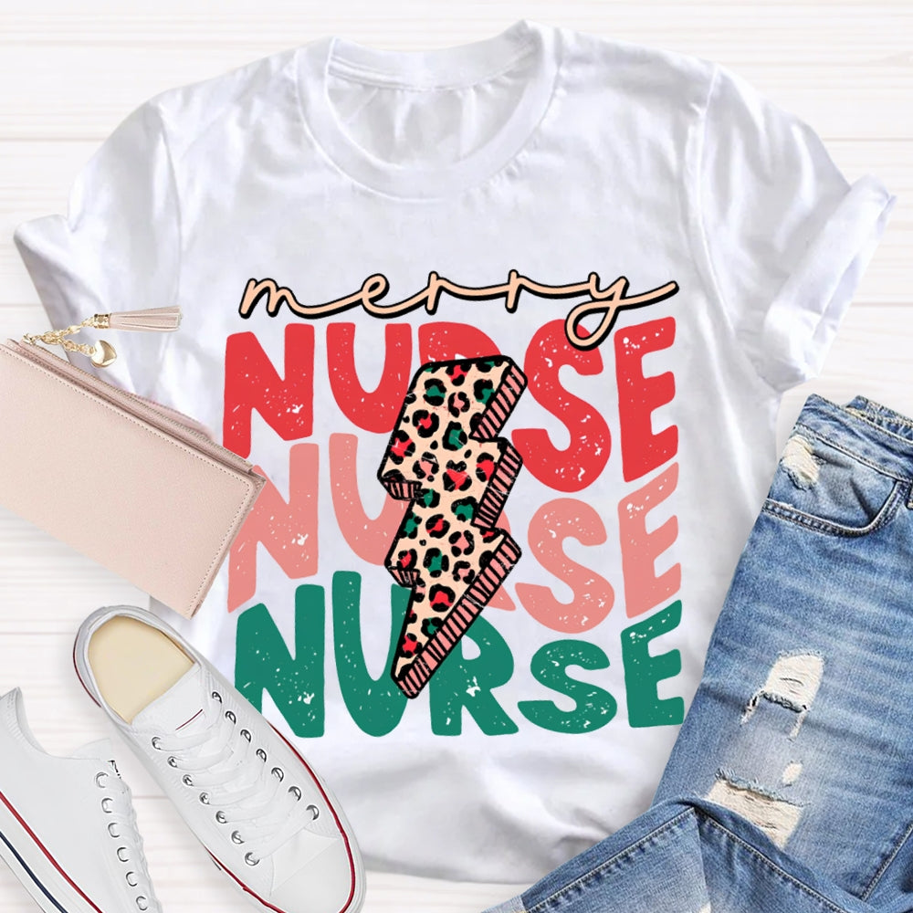 Merry Nurse Christmas Lightning Print And Christmas T-shirt