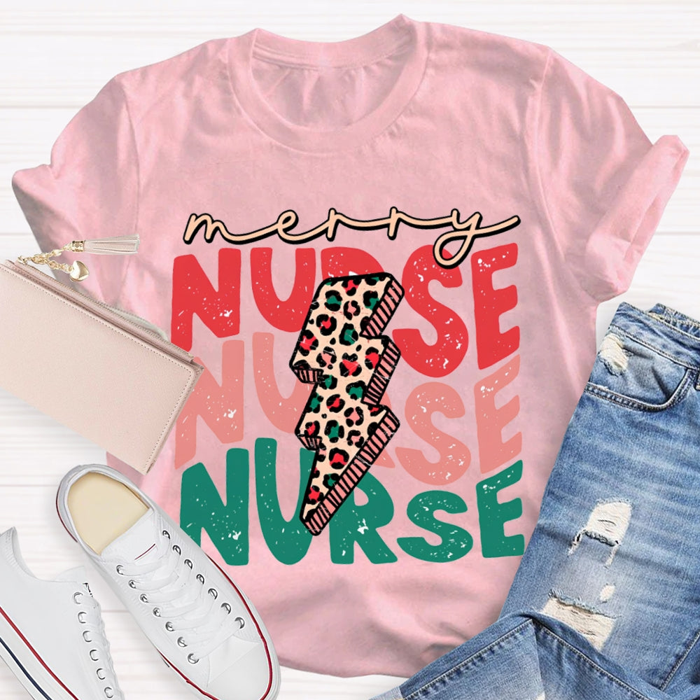 Merry Nurse Christmas Lightning Print And Christmas T-shirt