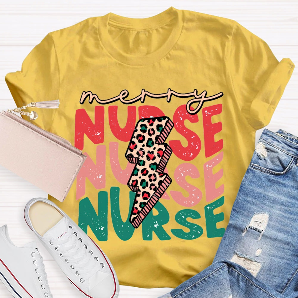 Merry Nurse Christmas Lightning Print And Christmas T-shirt