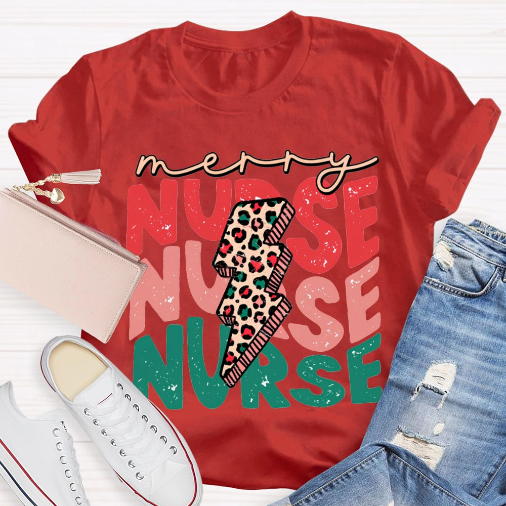 Merry Nurse Christmas Lightning Print And Christmas T-shirt