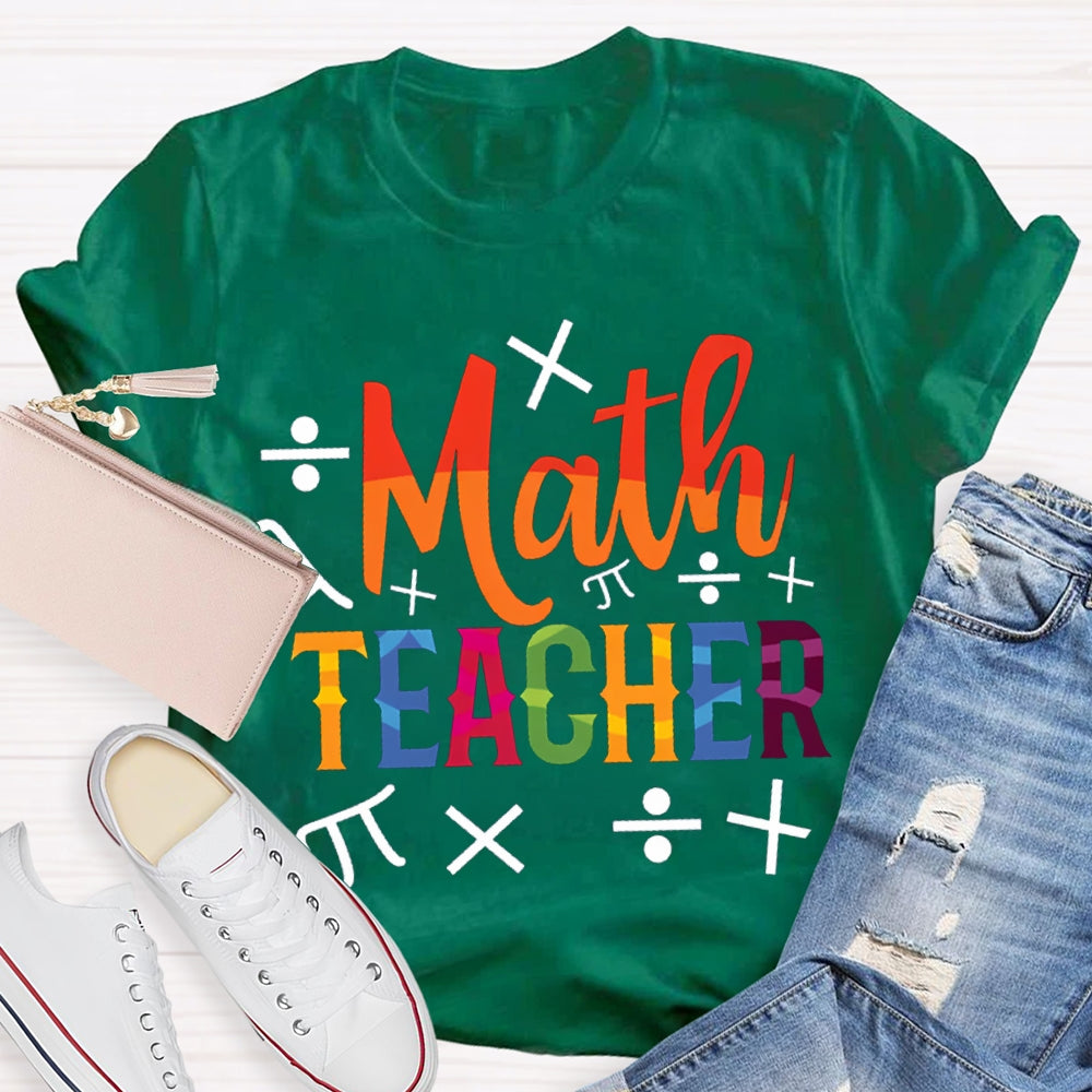 Math Teacher Color Gradient Font T-shirt