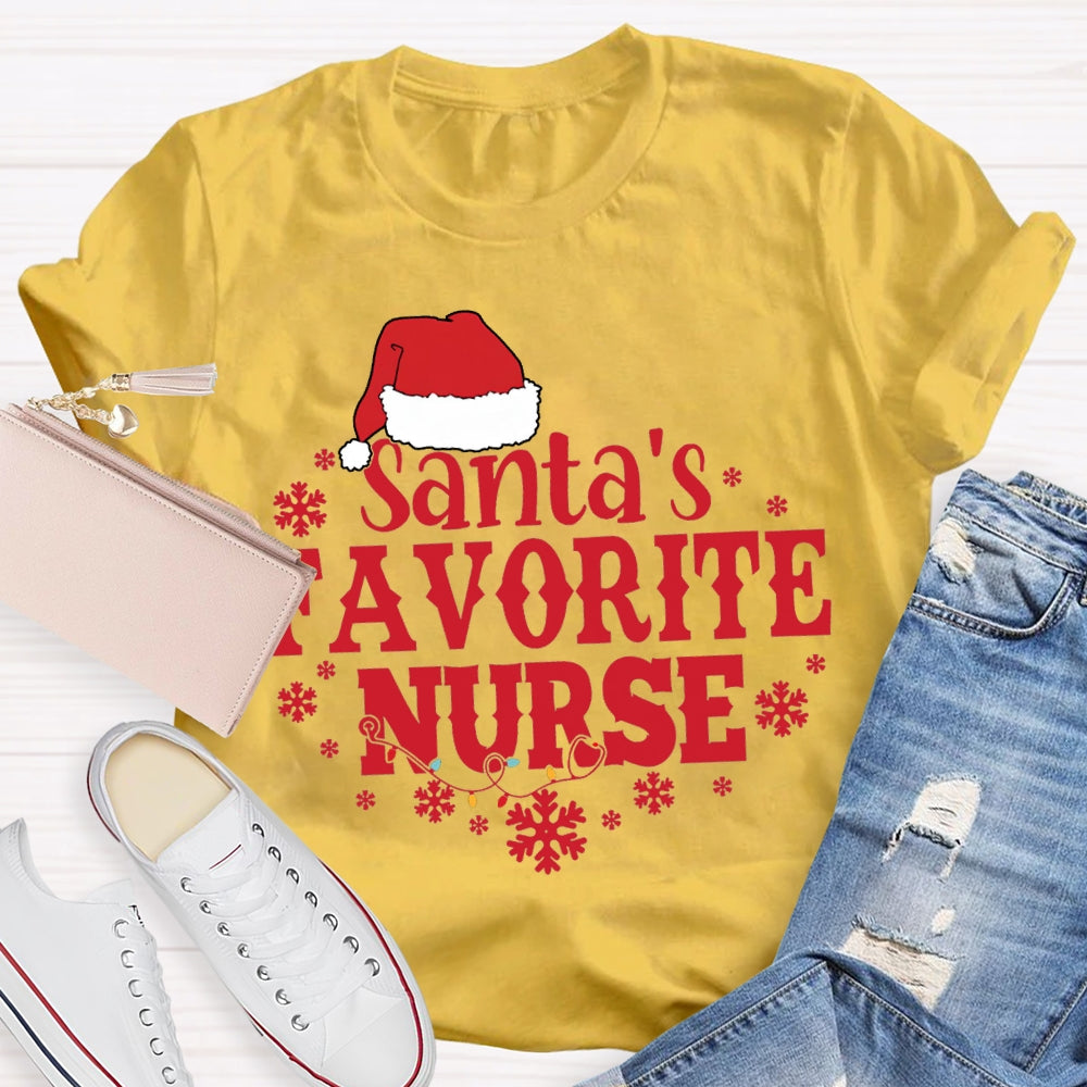 Santa'S Favorite Nurse Christmas Hats And Snowflakes Christmas T-shirt