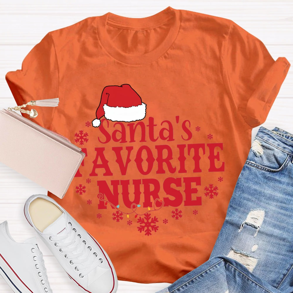 Santa'S Favorite Nurse Christmas Hats And Snowflakes Christmas T-shirt